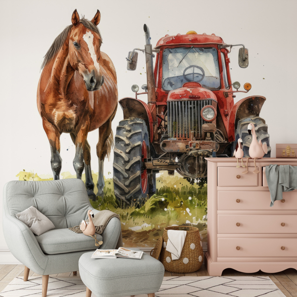 Zidni zidni mural traktora i konja