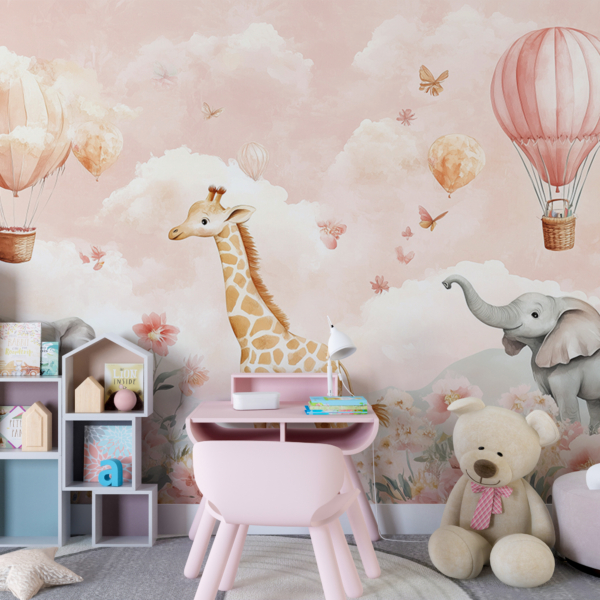 Zidni zid Žirafa i slonovi među cvijećem