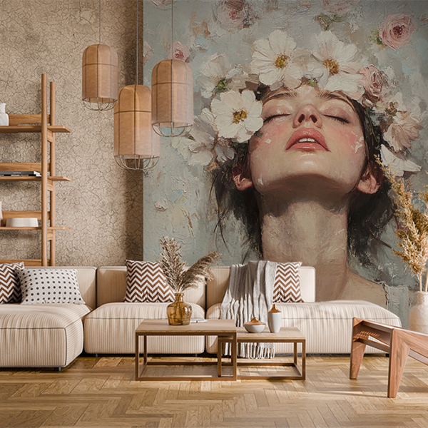 Zamišljeno lice u cvijeću zidni zid