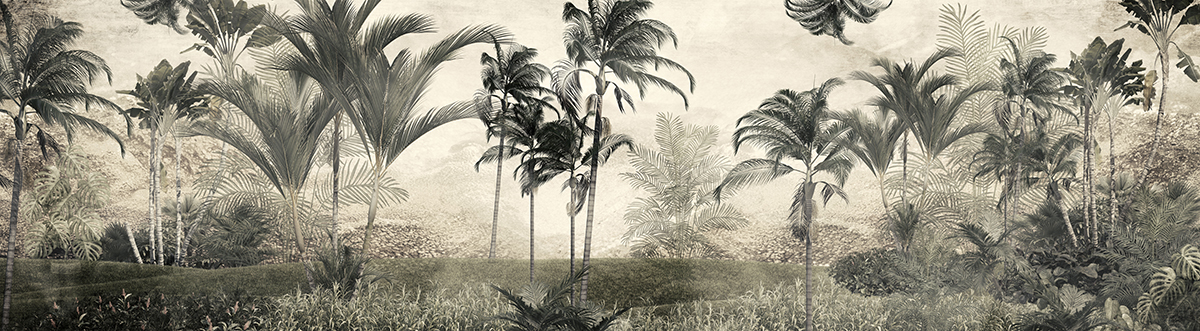Panoramic,Tropical,Trees,And,Leaves,For,Digital,Printing,Wallpaper,,Custom