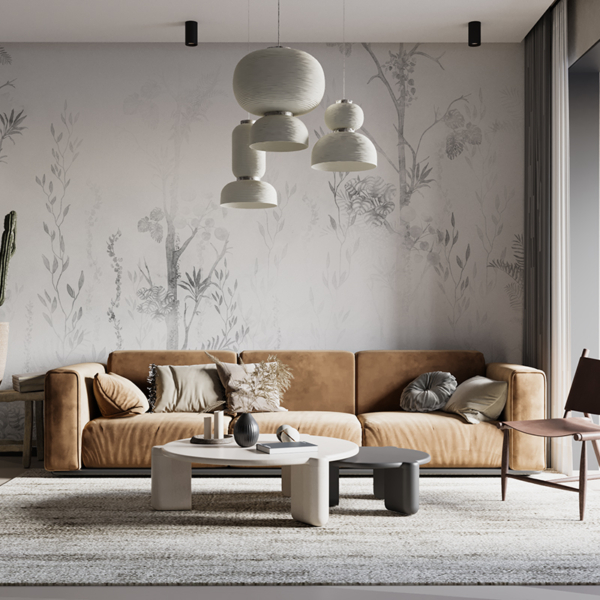 Zidni zidni zid Lišće u sivoj boji