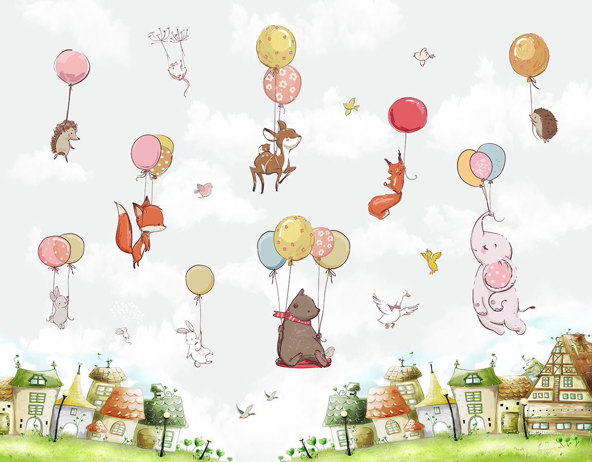 Children's,Picture,Animals,Elephant,,Bear,,Hedgehog,,Hare,And,Birds,In