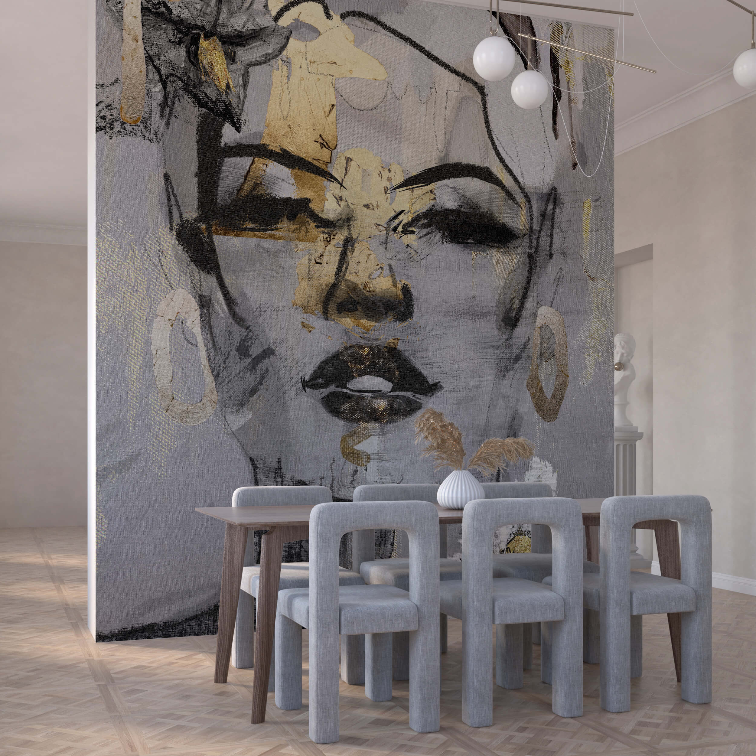 Zidni mural Zlatna djevojka na platnu