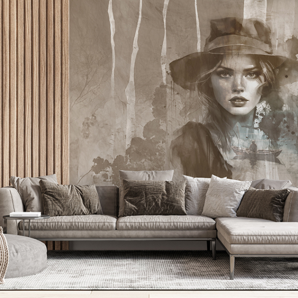 Zidni mural Žena u šeširu