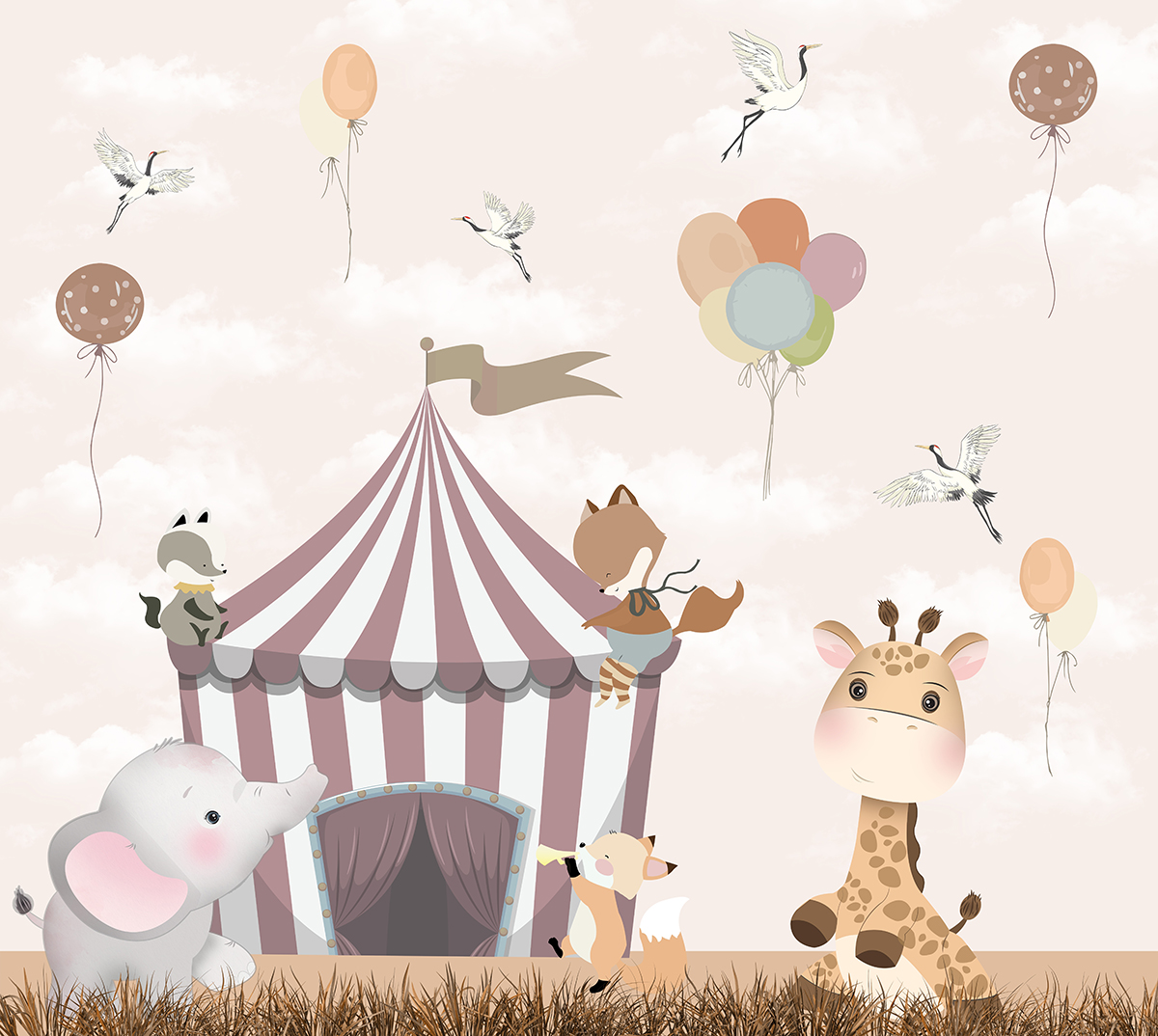 Cute,Animals,Children's,Room,Wallpaper,Design,-,3d,Illustration