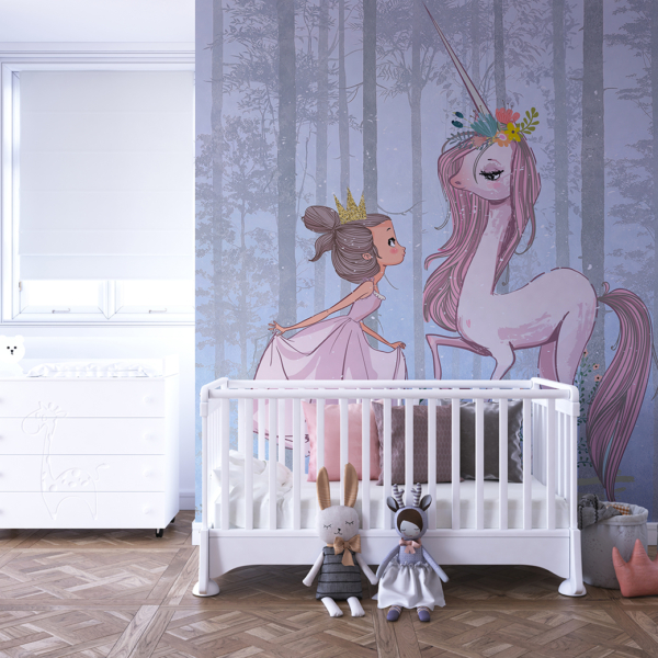 Zidni mural princeze i ružičastog jednoroga