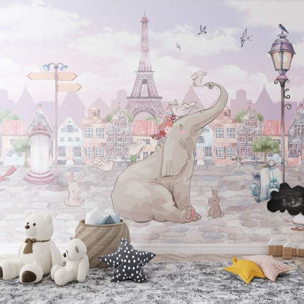 Mural slona s Eiffelovim tornjem u pozadini