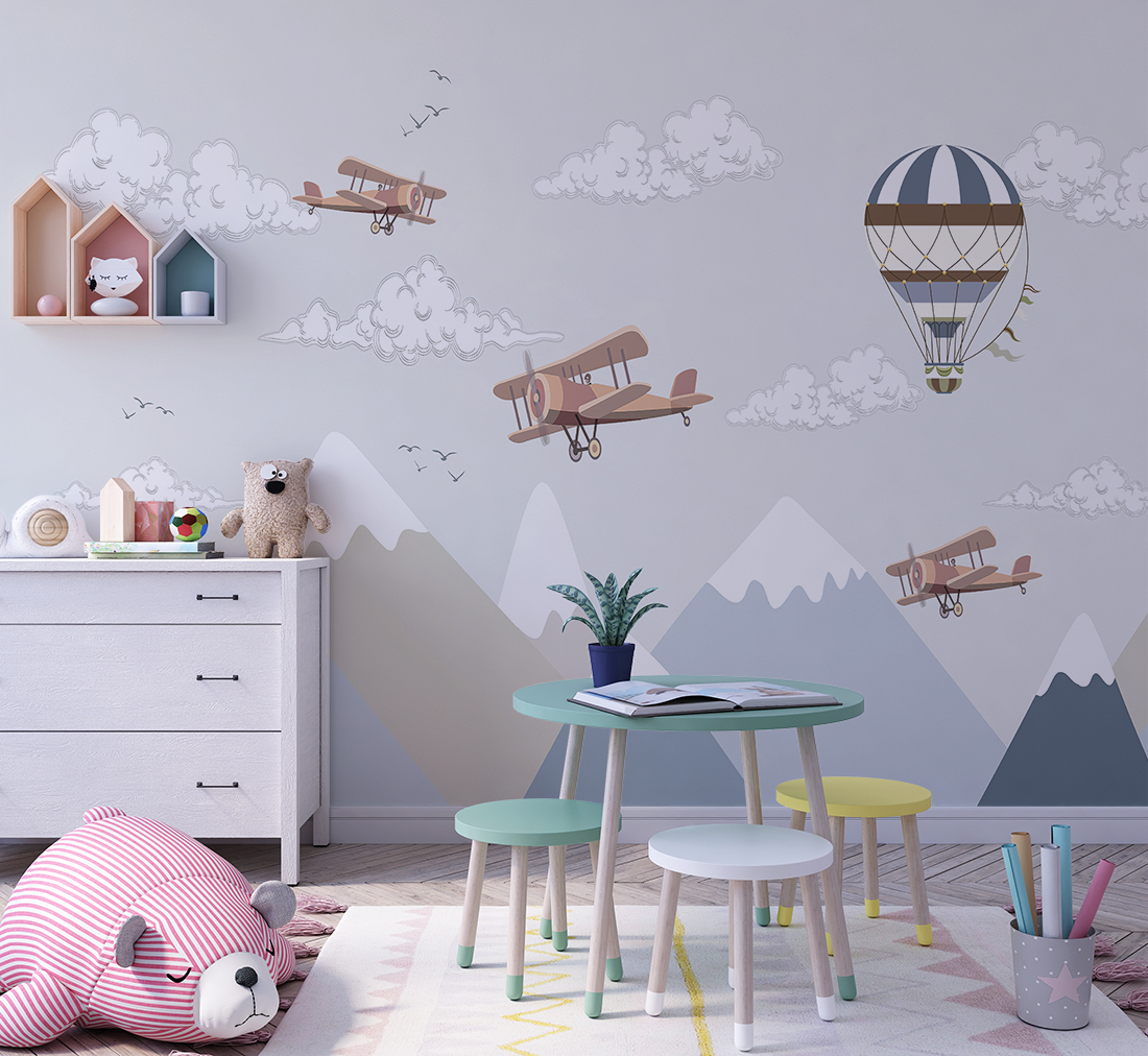 Zidni mural Let među planinskim vrhovima