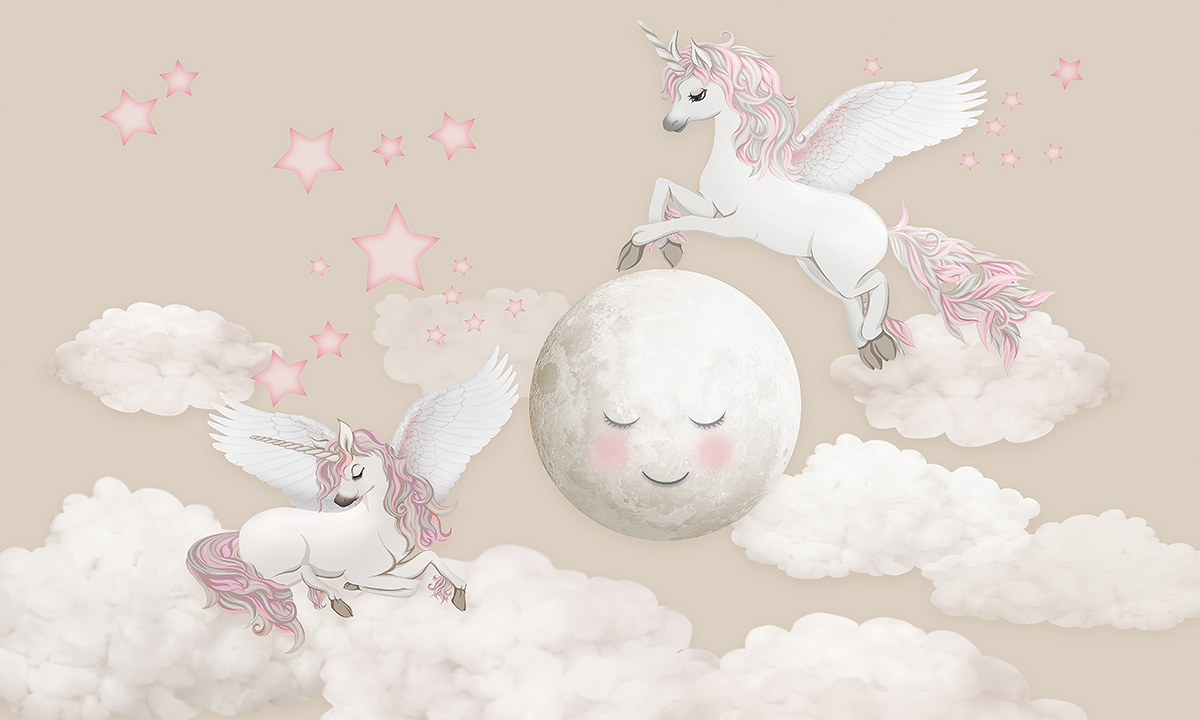 Fairy,Unicorns,,Moon,,Clouds,,Wallpaper,For,Girls,,Dreamy,,Soft,Pink,
