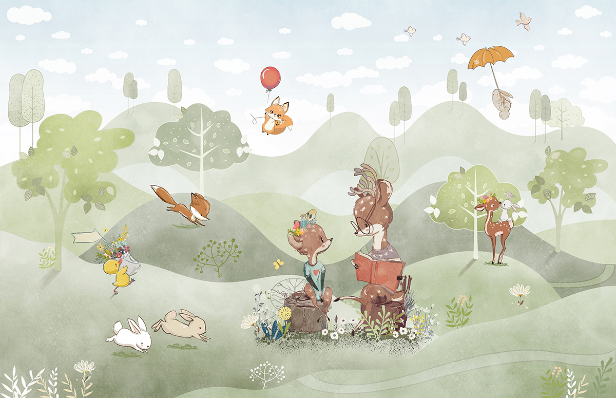 Cute,Animals,,Woodland,,Hand,Drawn,Illustration,,Deer,,Fox,,Bunny,,Summer