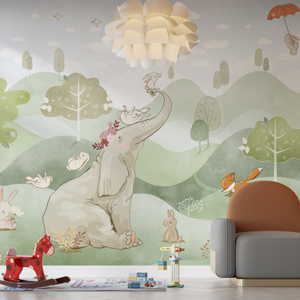 Zidni mural Slon na livadi