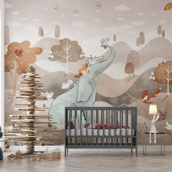 Pozadina Slon se igra sa zečićima