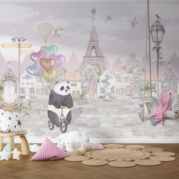 Zidni mural Panda na biciklu