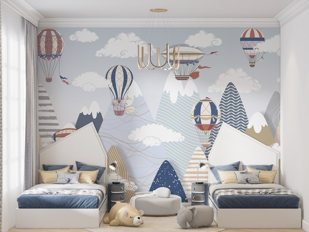Zidni zidni baloni koji lete iznad planina za djecu