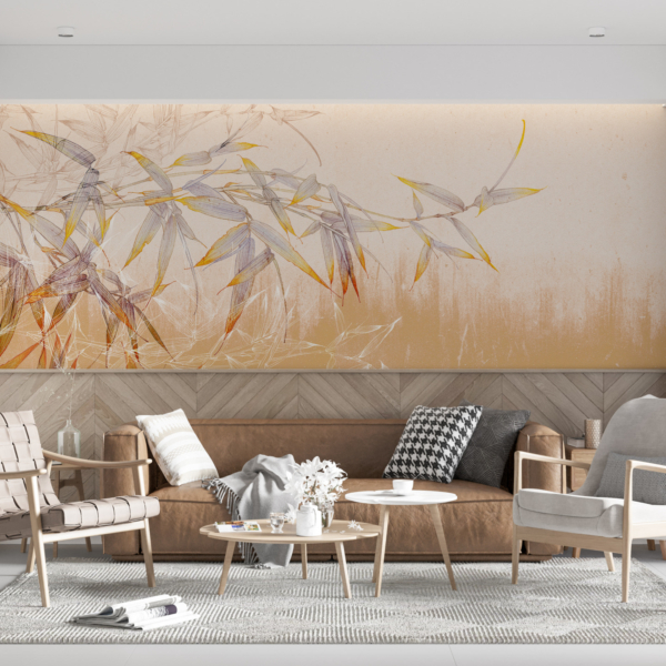 Zidni zid od bambusovih listova na zidu marelice