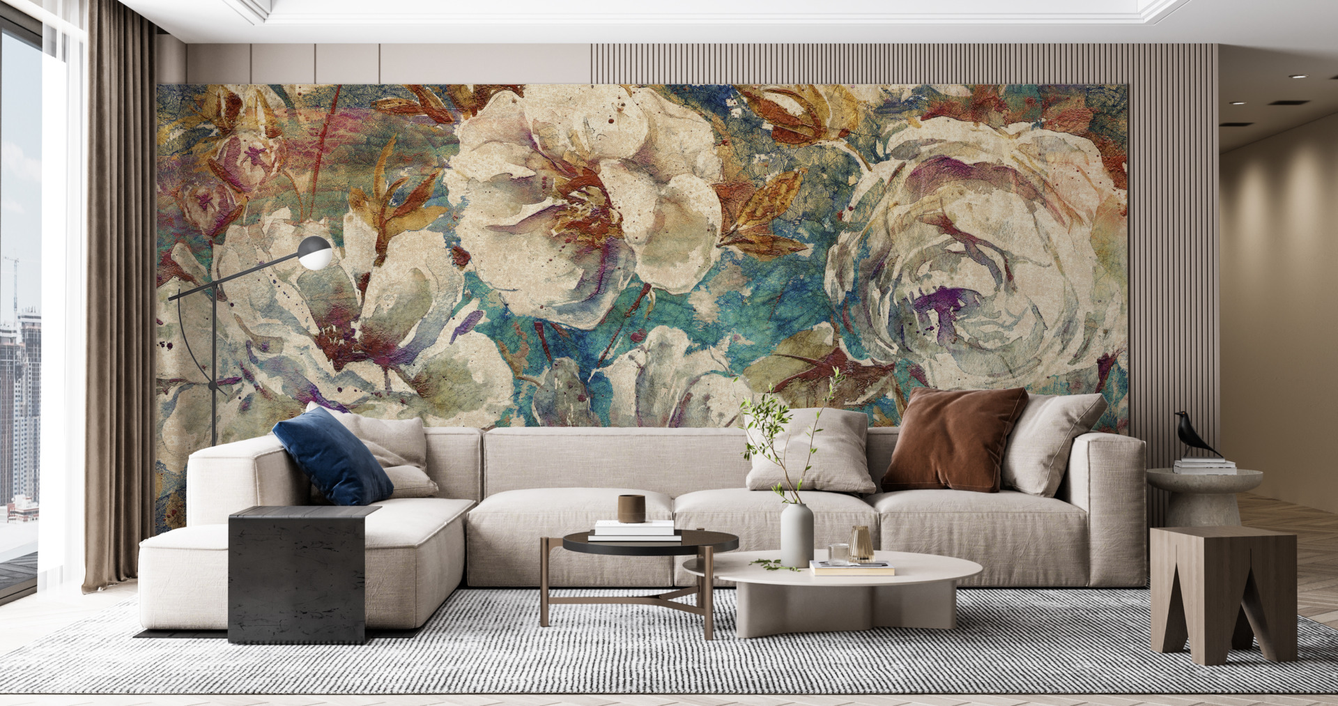 Bijeli cvjetovi na zidnom zidu od tkanine