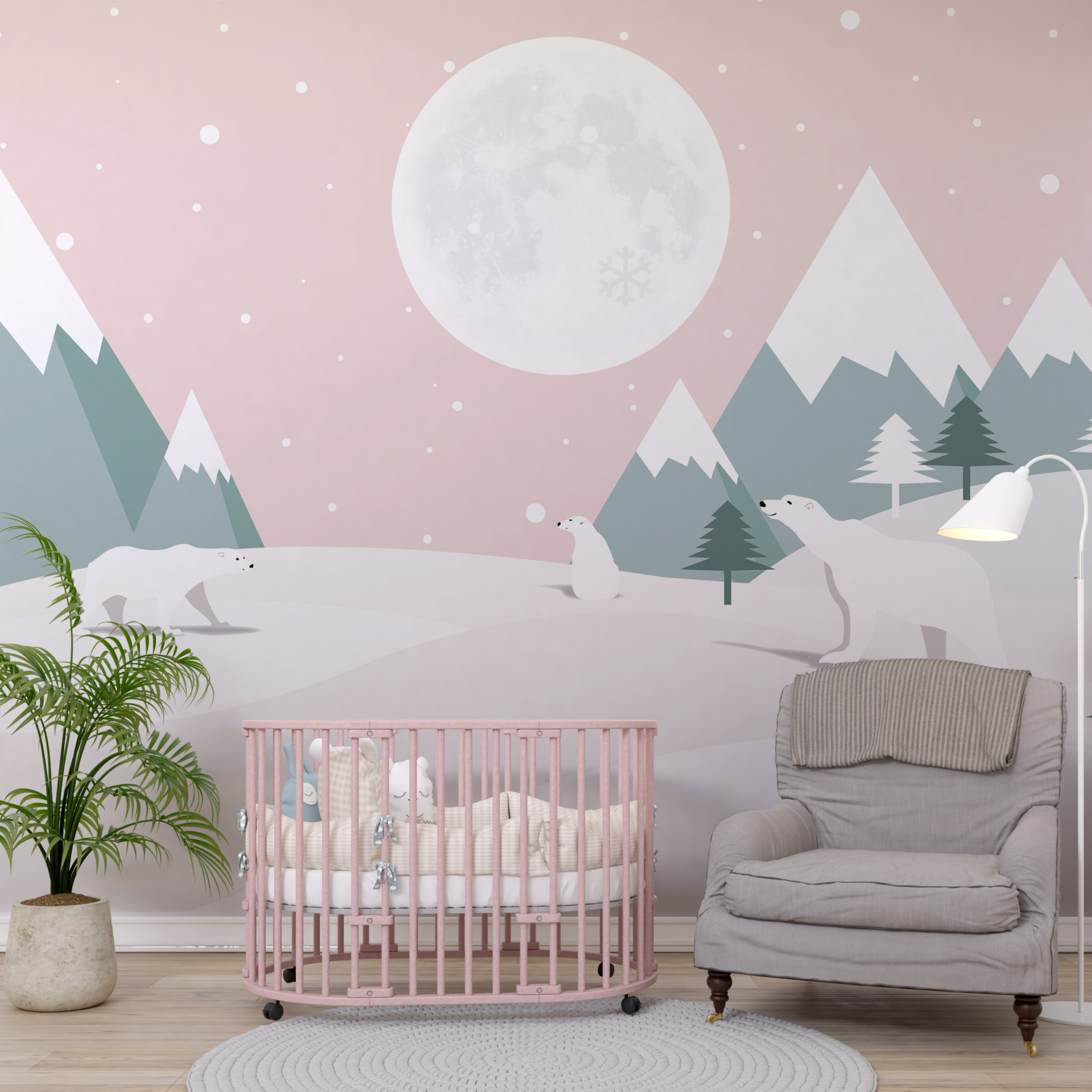 Zidni mural Bijeli medvjedi i Mjesec