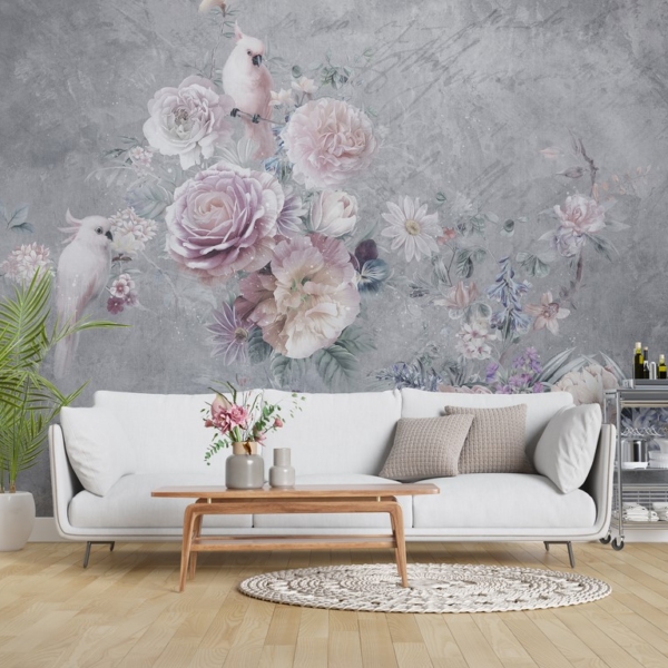 Foto pozadina Bijeli papagaji u cvijeću