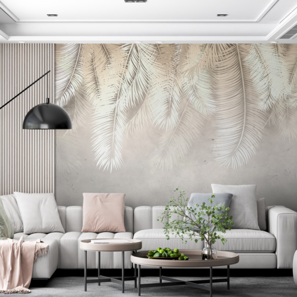 Zidni zid Bijeli perjanici lišća