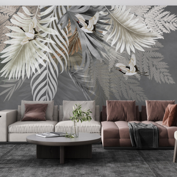 Zidni zid Bijele ptice u palminom lišću