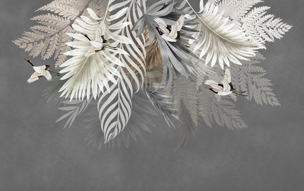 Fototapeta-Biale-Ptaki-w-Lisciach-Palm_2011095716