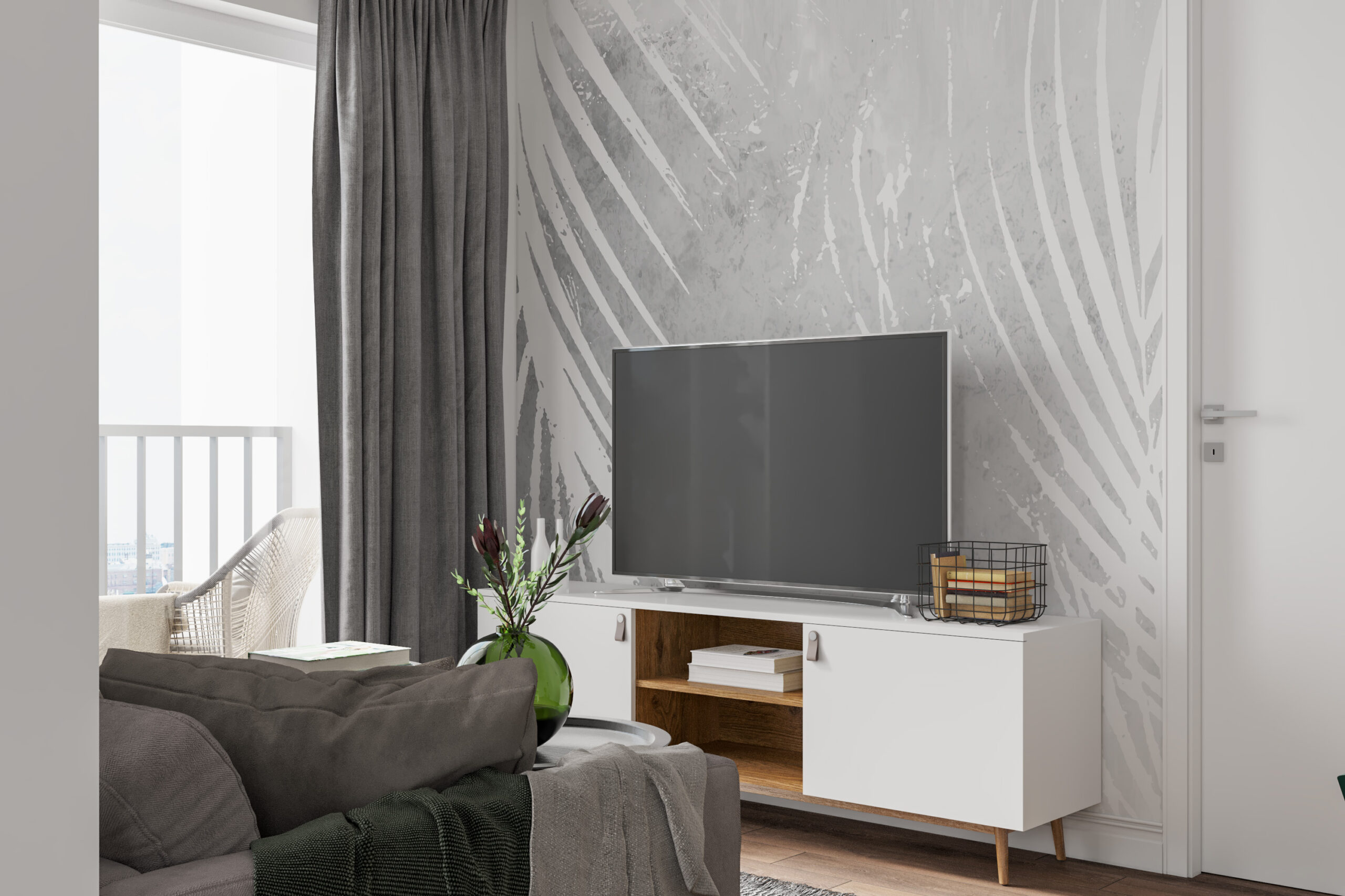 Zidni zidni zid s bijelim negativnim lišćem