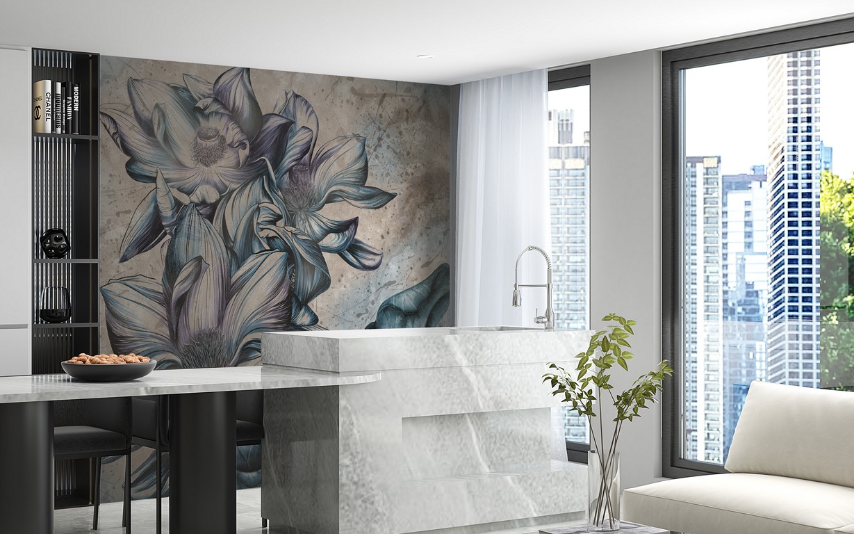 Foto pozadina plava od velikih cvjetova