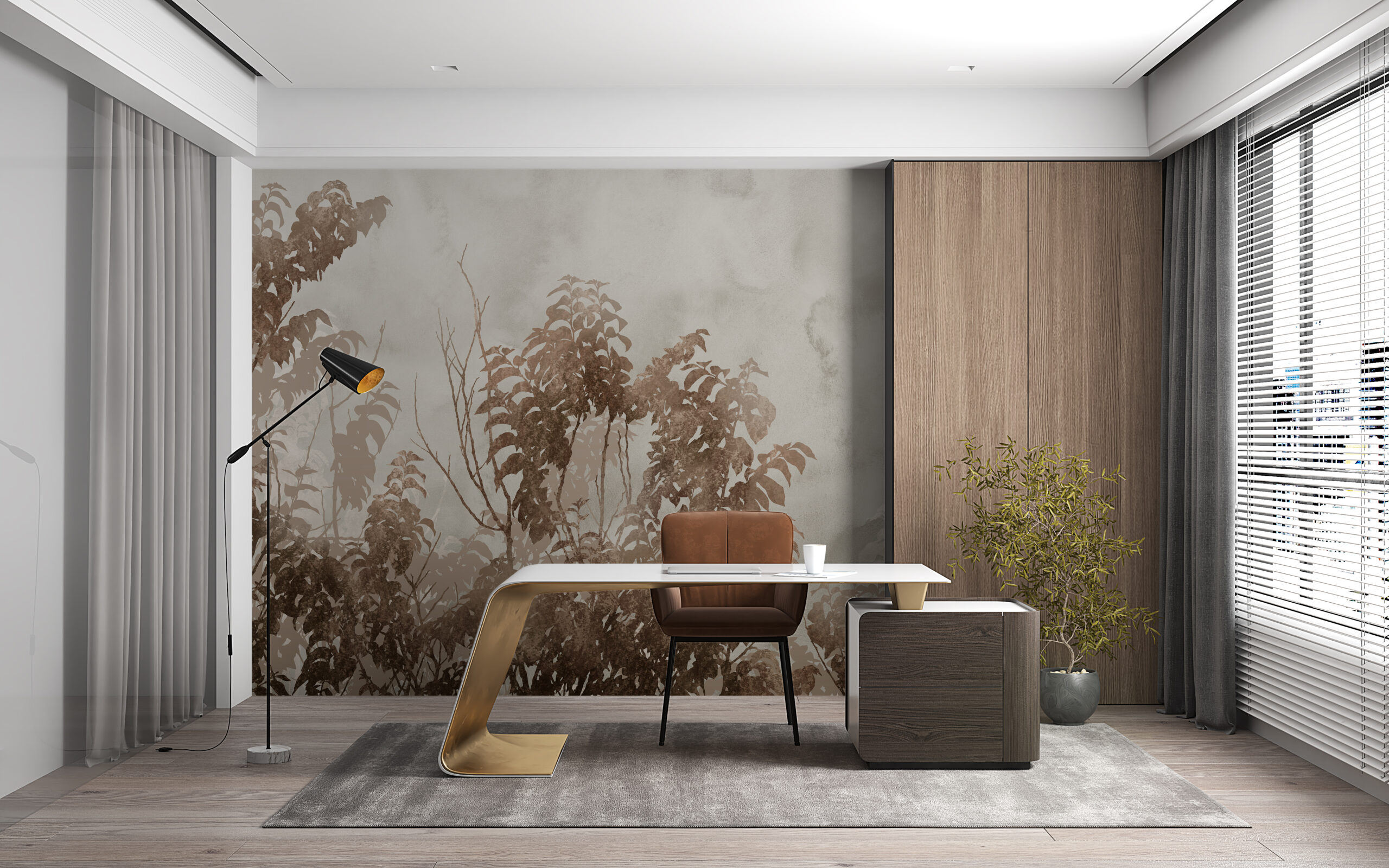 Smeđe biljke u zidnom muralu Magla