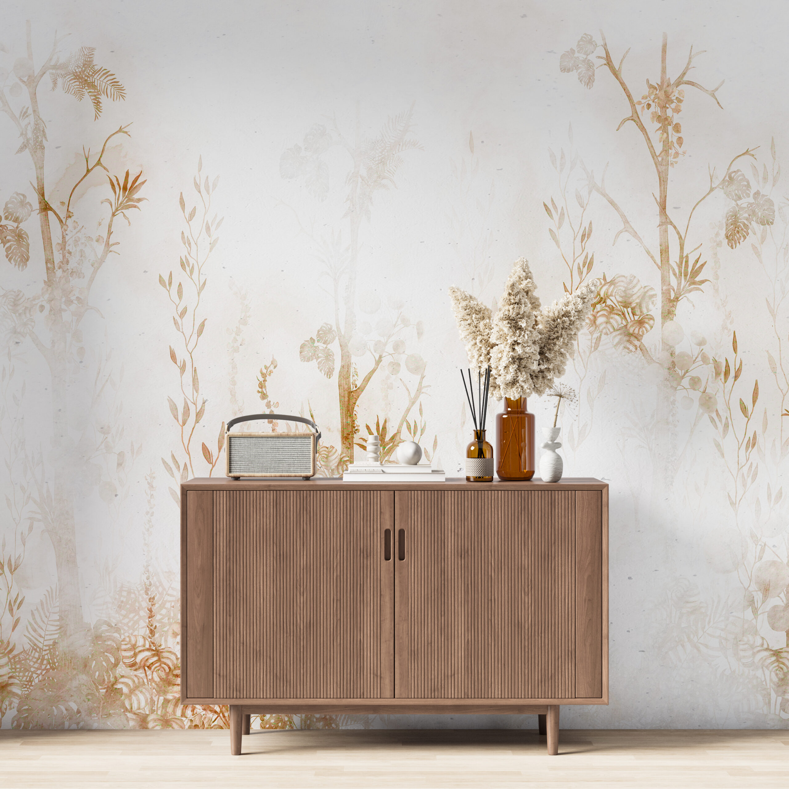 Zidni zidni zid Lišće u sivoj boji - Slika 3