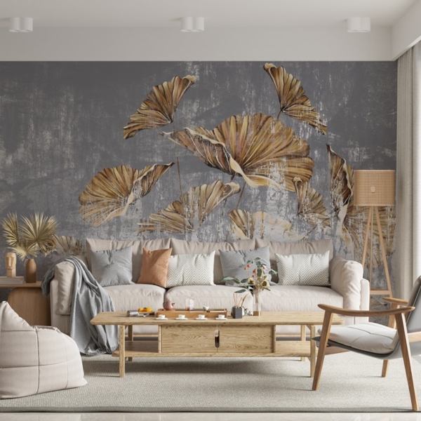 Zidni zidni zid Smeđe lišće na plavoj pozadini