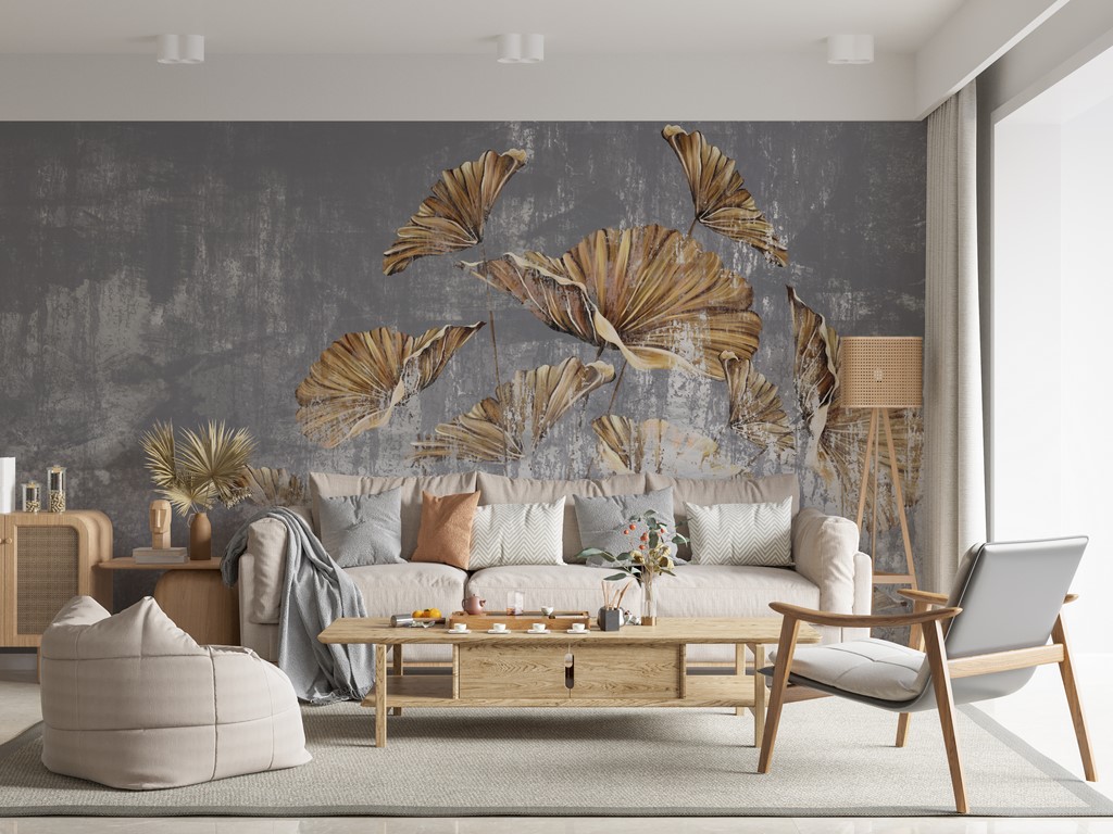 Zidni zidni zid Smeđe lišće na plavoj pozadini