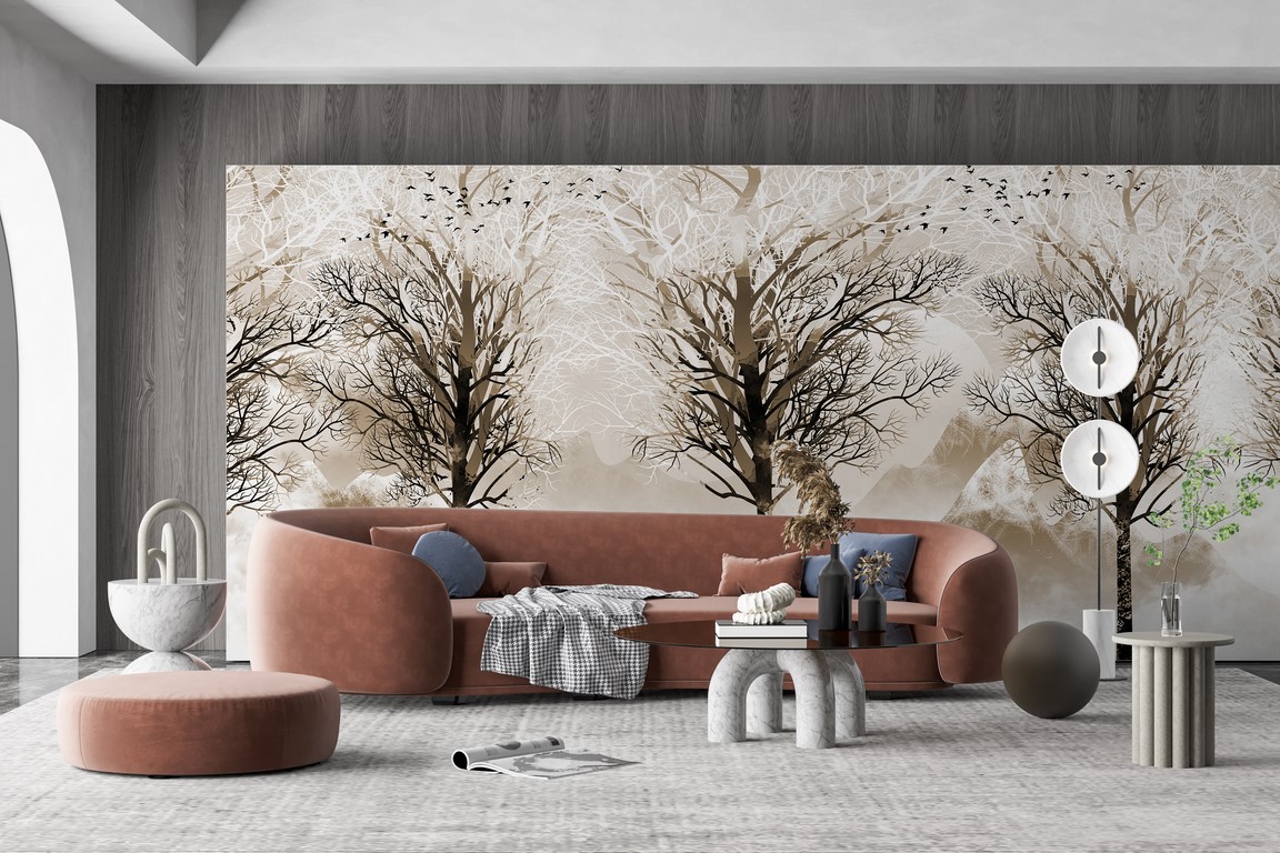 Tamna stabla bez lišća zidni zid