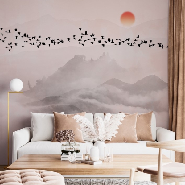 Zidni zid Tamne ptice koje lete iznad planina