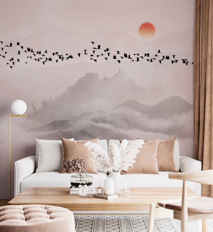 Zidni zid Tamne ptice koje lete iznad planina