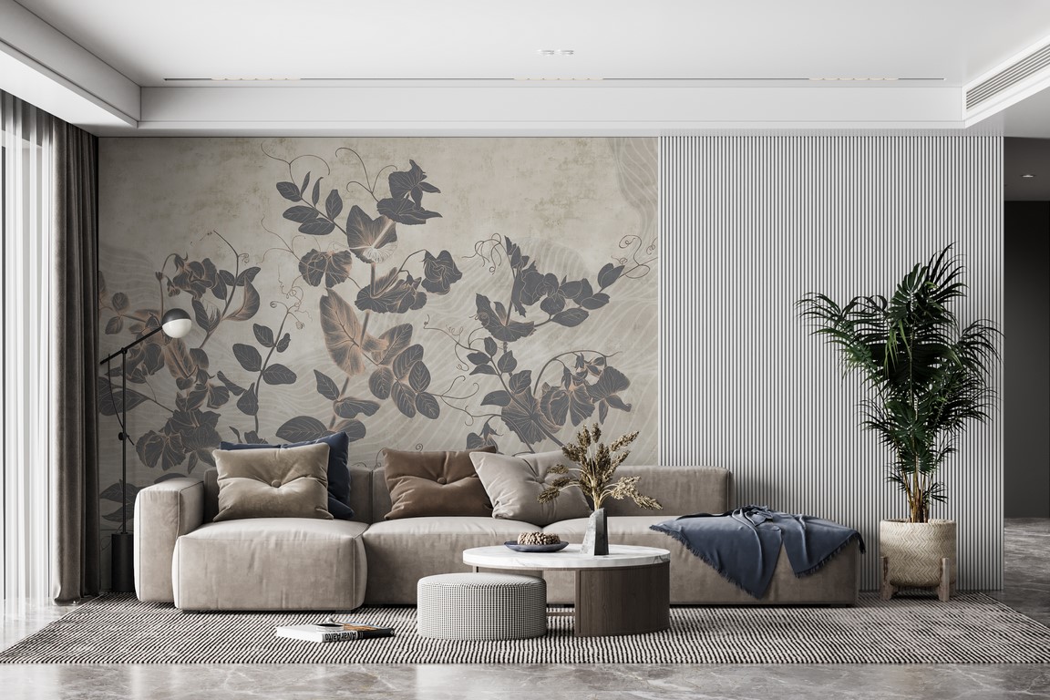 Zidni mural Tamni bršljan u sivoj boji