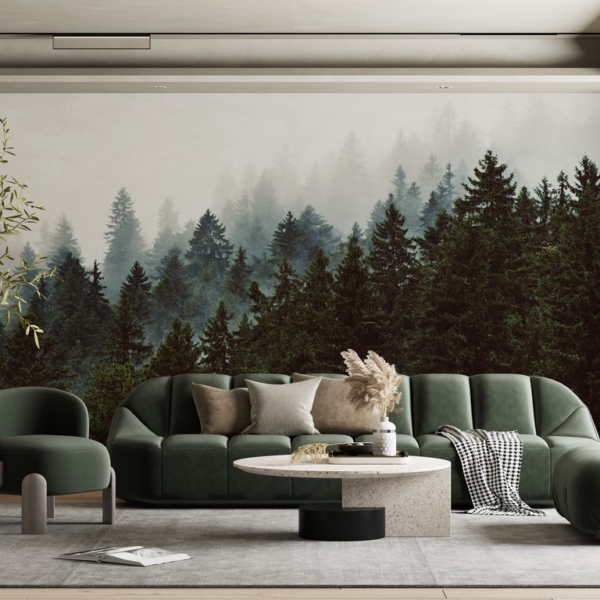 Zidni mural Tamna šuma u magli