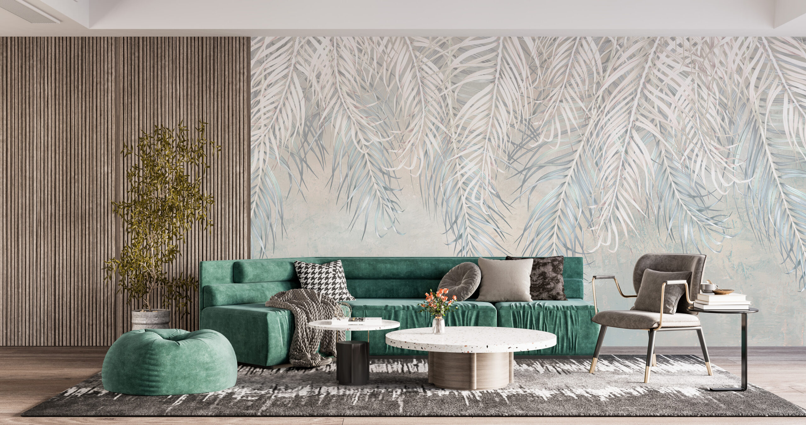 Zidni zidni zid s tankim palminim lišćem