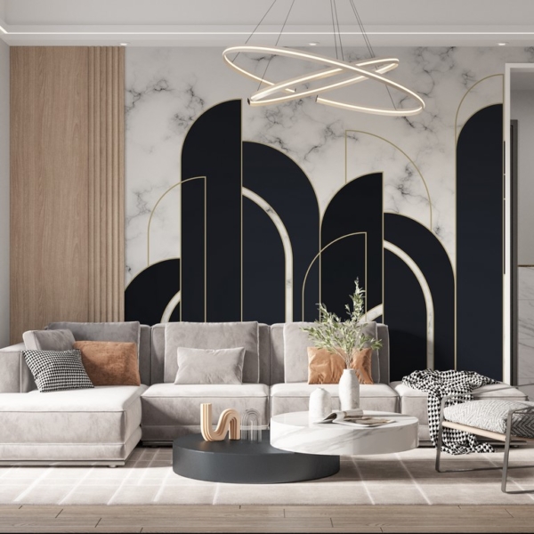 Zidni mural s crnim geometrijskim uzorkom