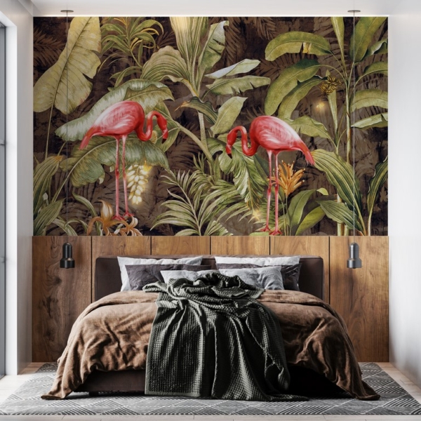 Zidni mural Crvene ptice u zelenoj boji