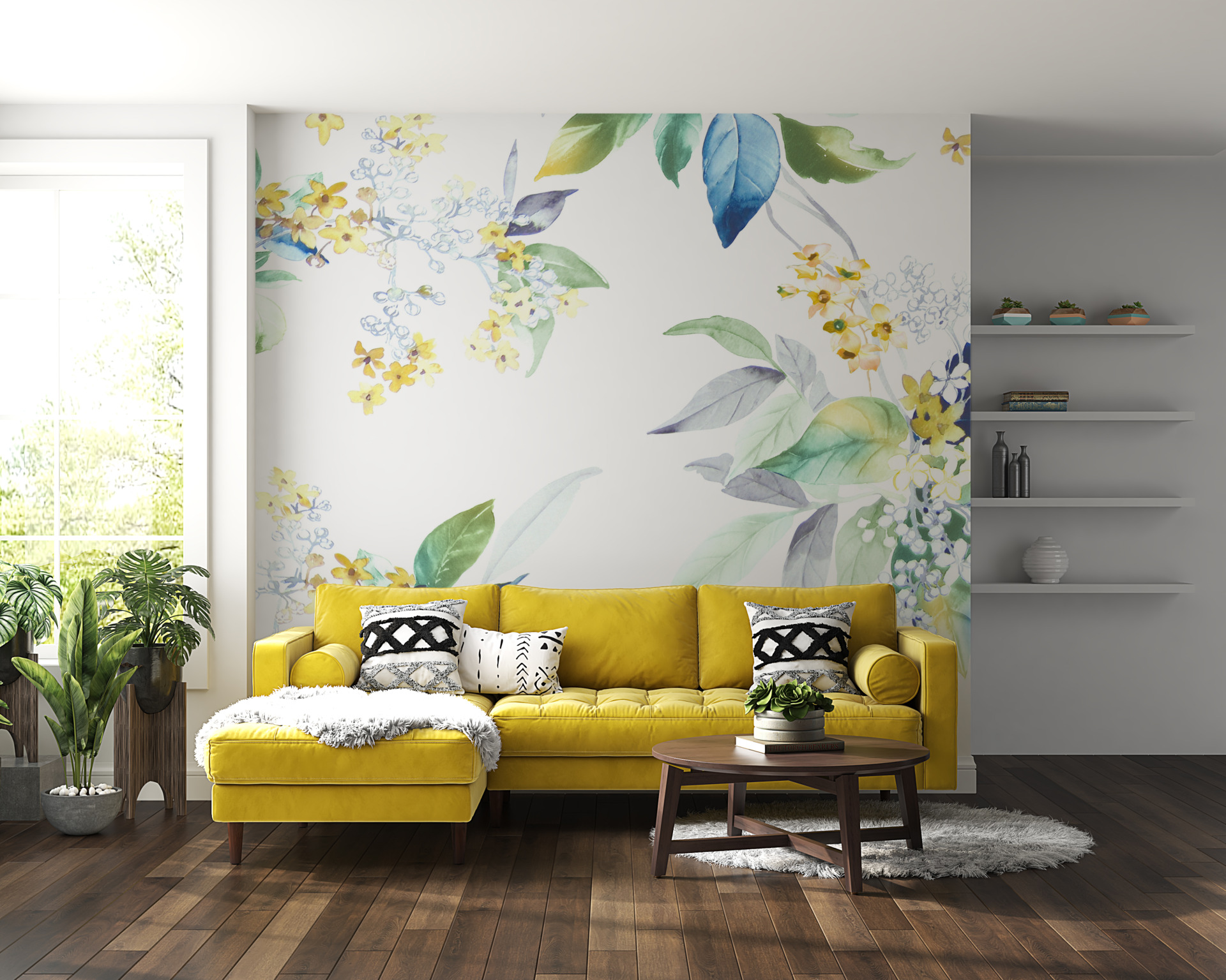 Nježno cvijeće u bijelom zidnom zidu