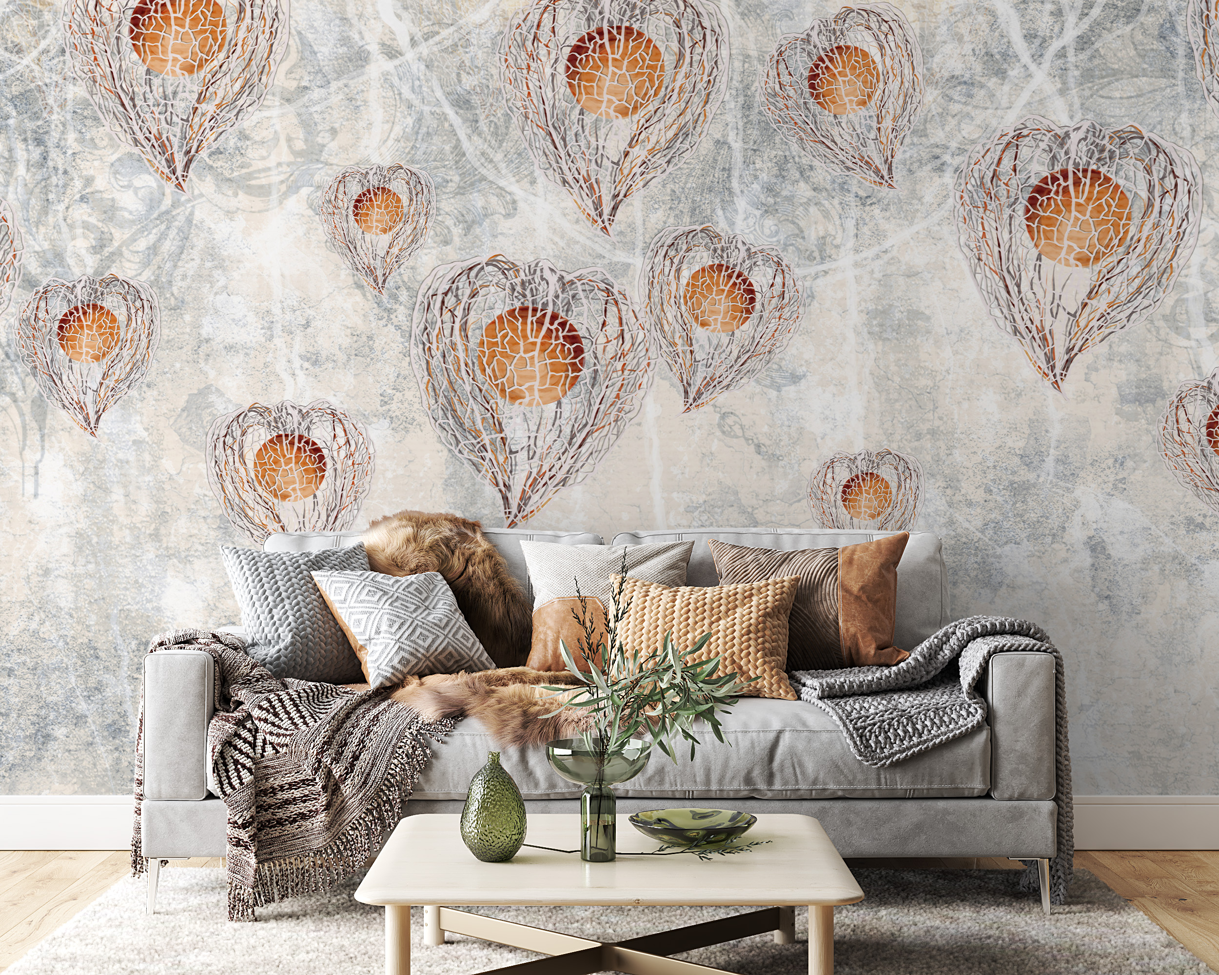 Zidni mural Kiša lišća Physalis