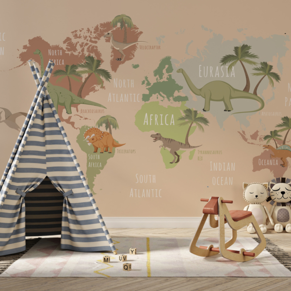 Zidni mural Dinosauri na karti svijeta