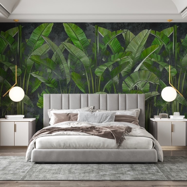 Zidni mural dugog zelenog lišća