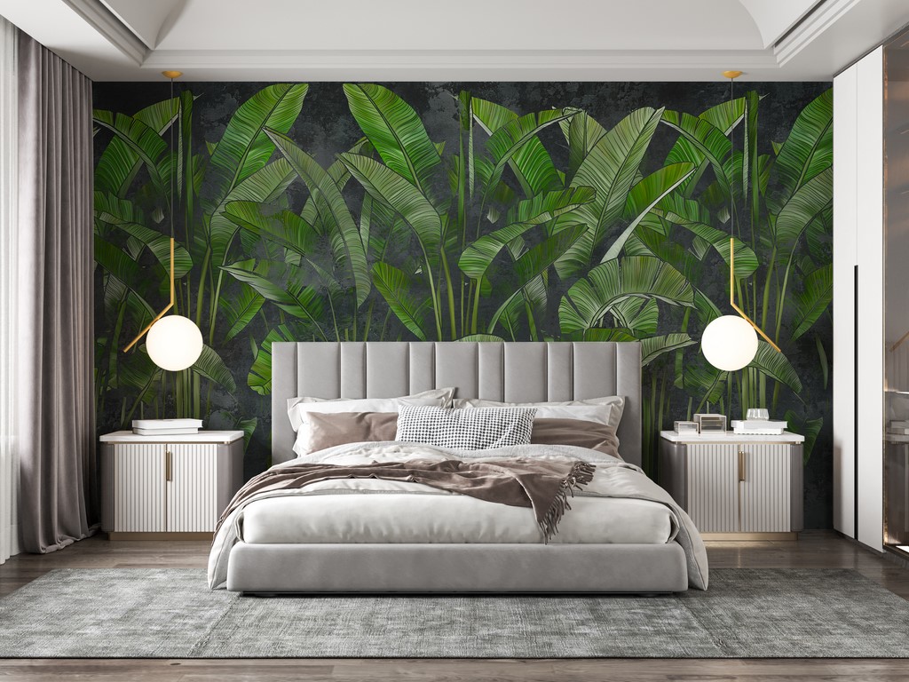 Zidni mural dugog zelenog lišća