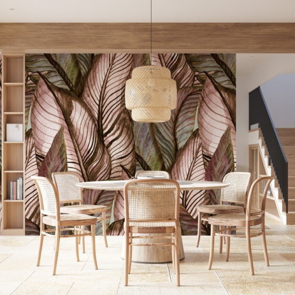 Zidni zidni zid s velikim lišćem u nijansama smeđe