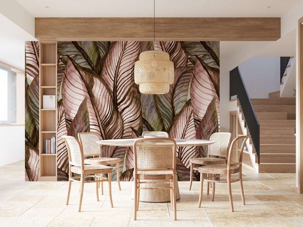 Zidni zidni zid s velikim lišćem u nijansama smeđe