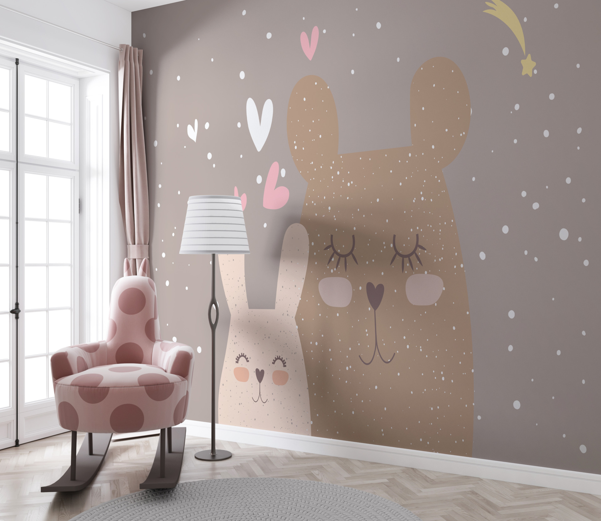 Zidni mural Dva uspavana zečića