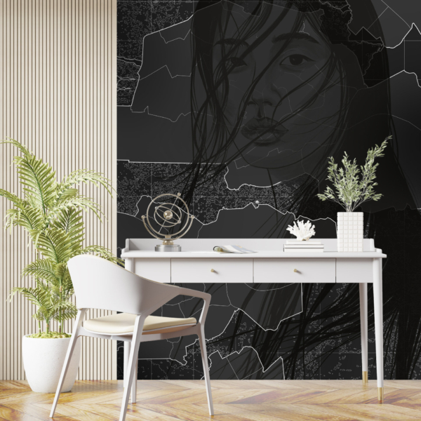 Zidni mural Djevojka u crnoj boji