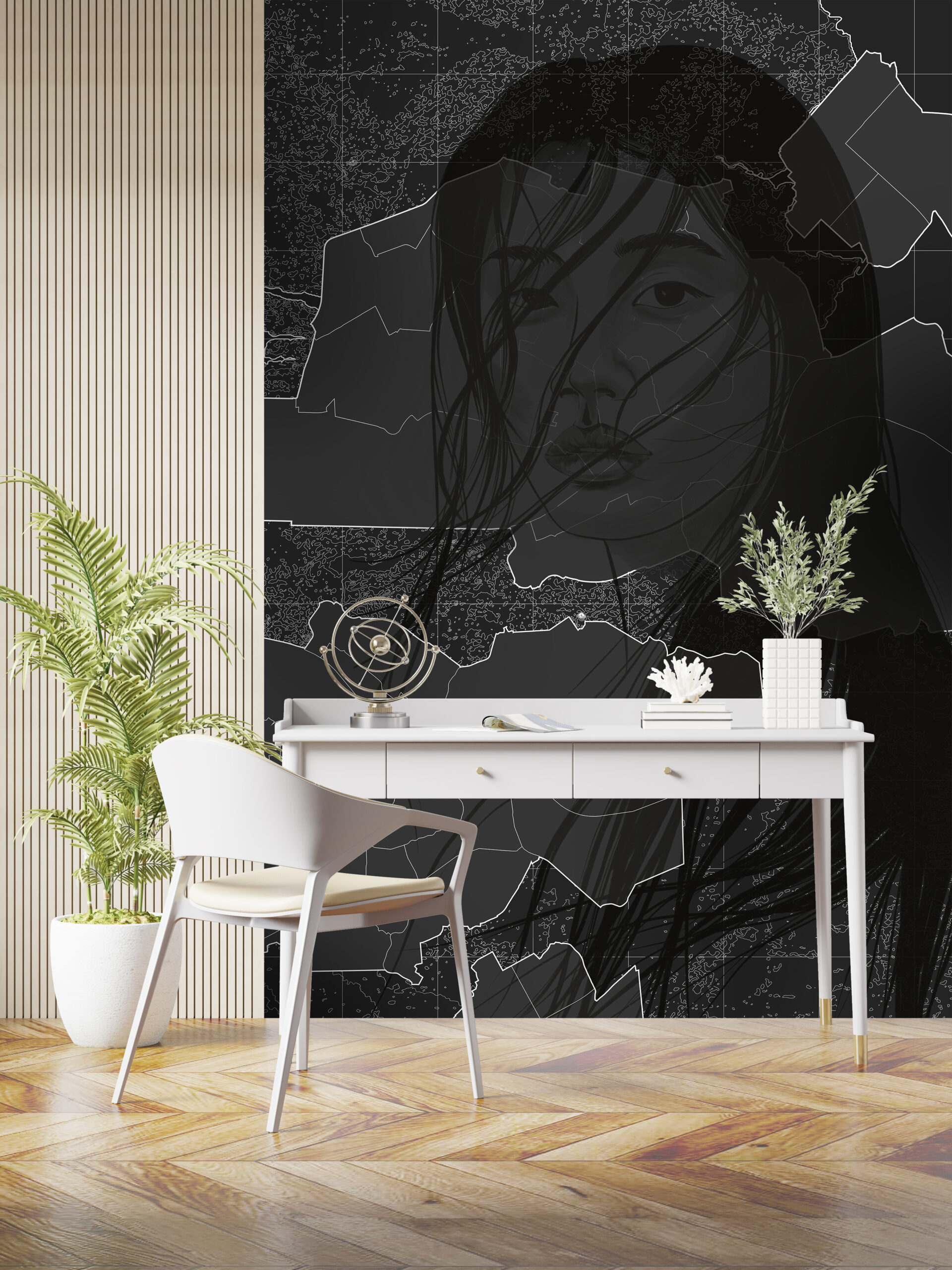 Zidni mural Djevojka u crnoj boji