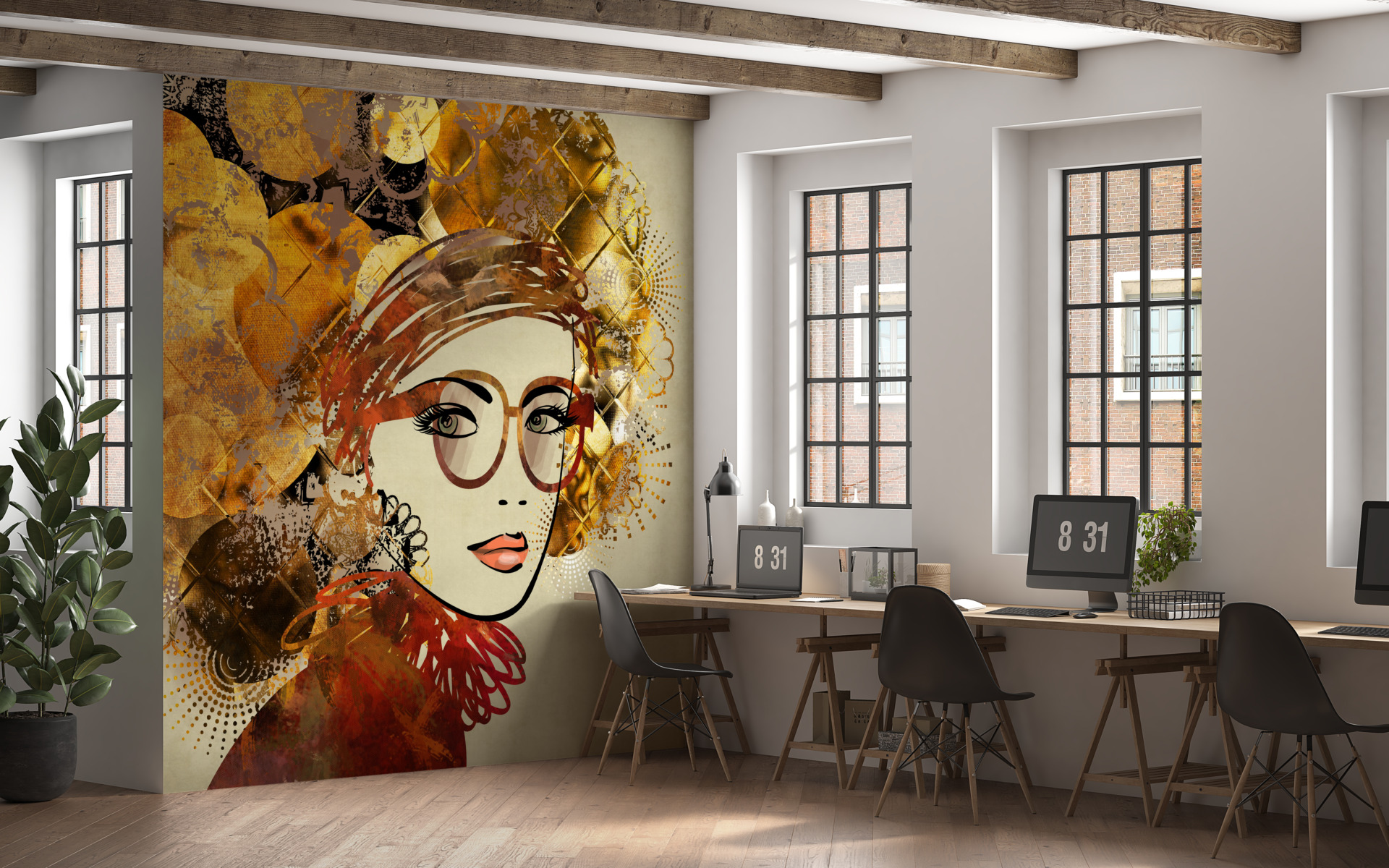 Zidni mural djevojka u velikim naočalama